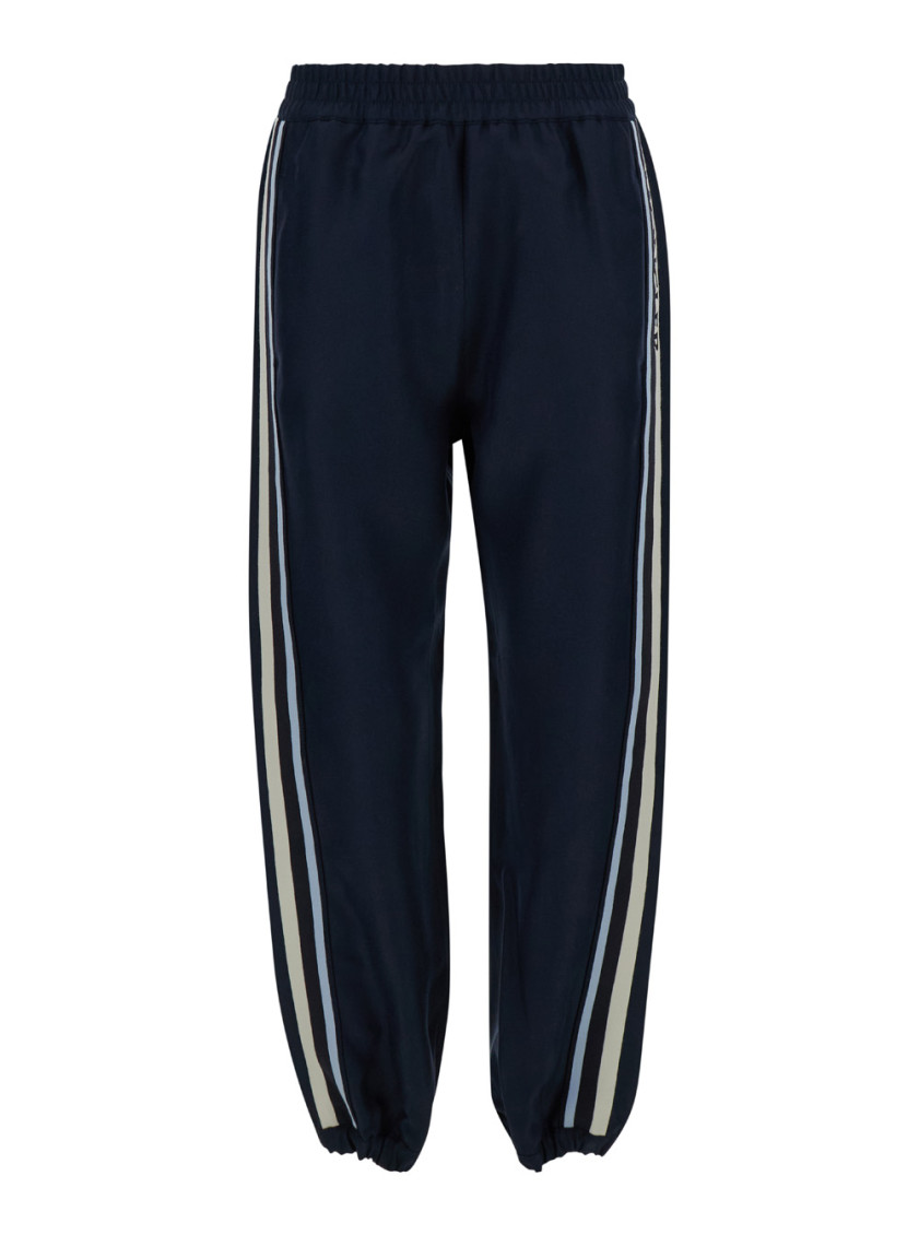 Shop Moncler Blue Joggers Pants With Embroidery