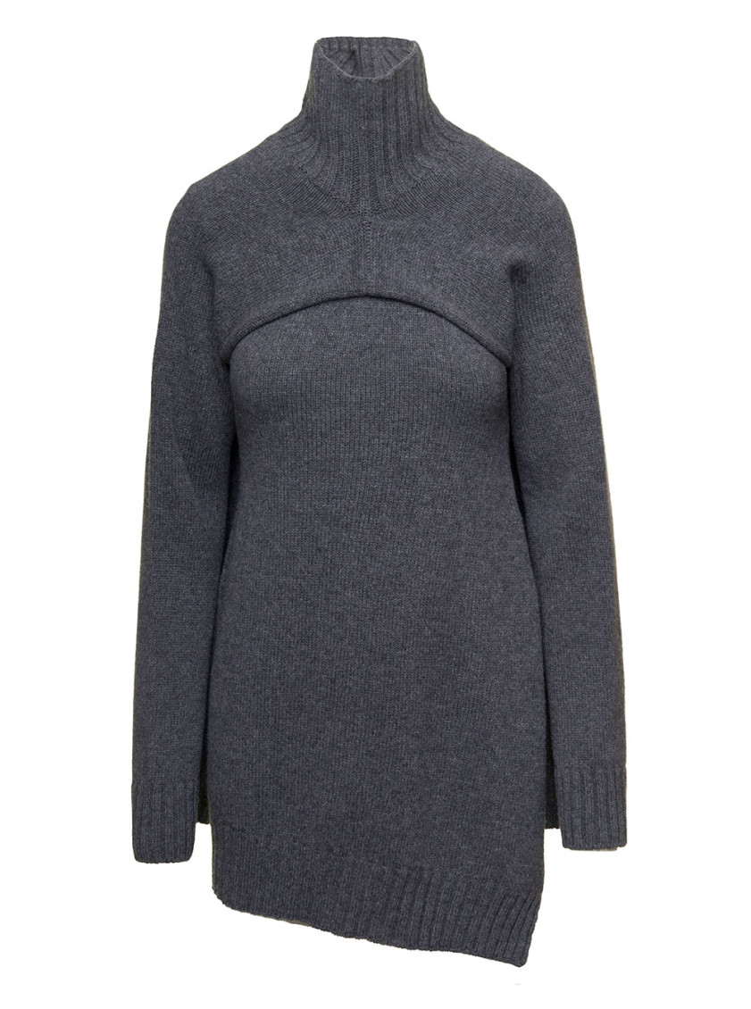 Jil Sander Grey Two-piece Sweater With High-neck In Wool Woman In Grey
