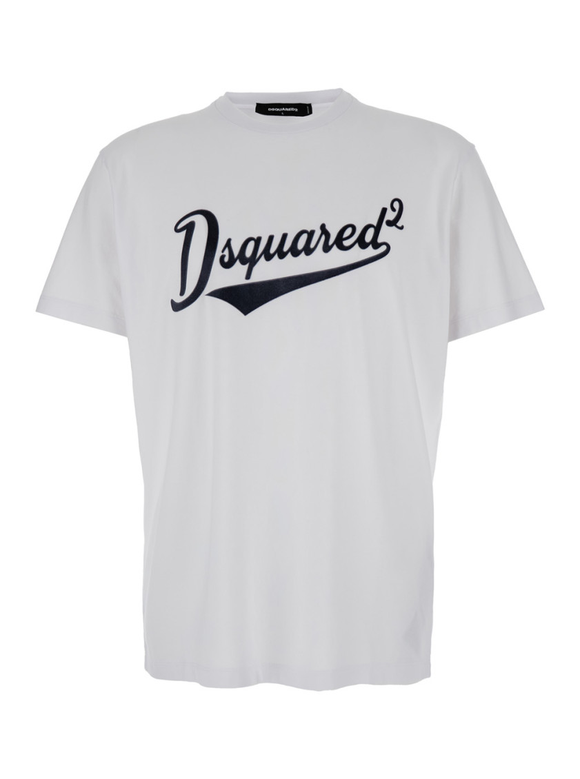 Dsquared2 White T-shirt With Logo Print On The Front In Cotton Man In White