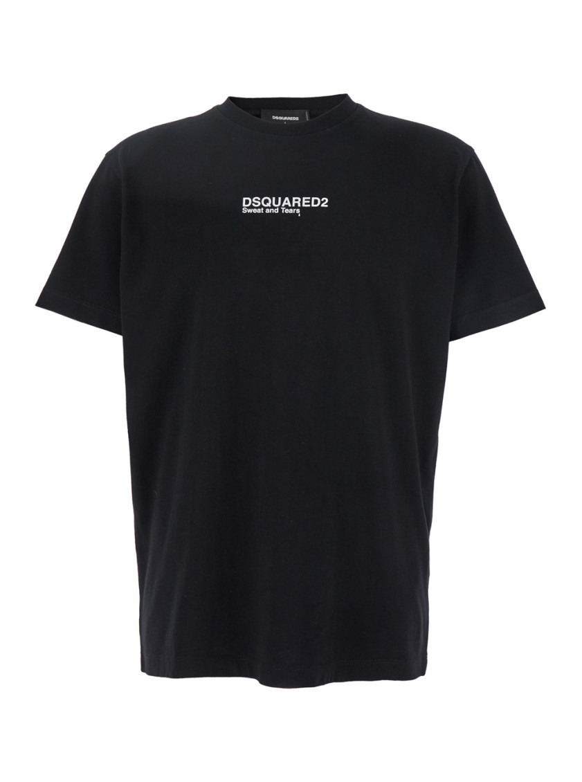 Dsquared2 Cool Fit Tee Black T-shirt With Logo Print On The Front In Cotton Man In Black