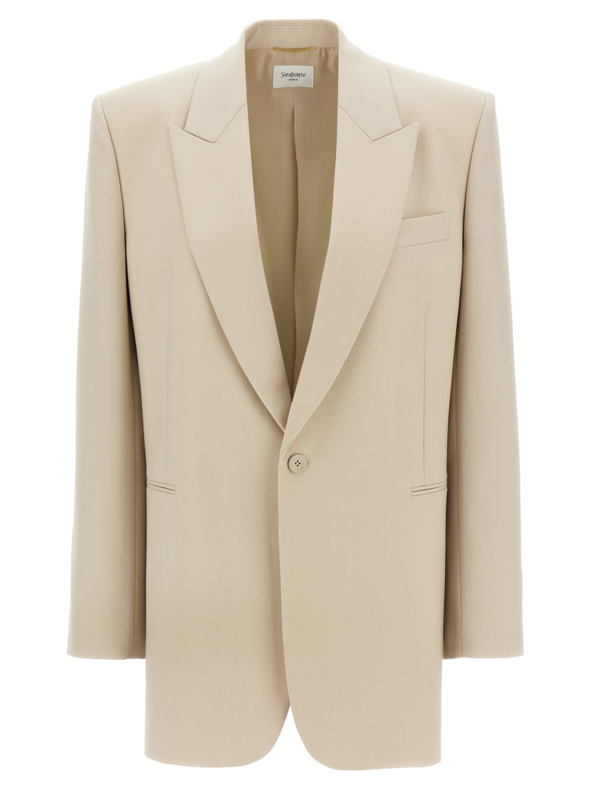 Saint Laurent White Single-breasted Jacket With Peak Revers In Wool Woman In Beige