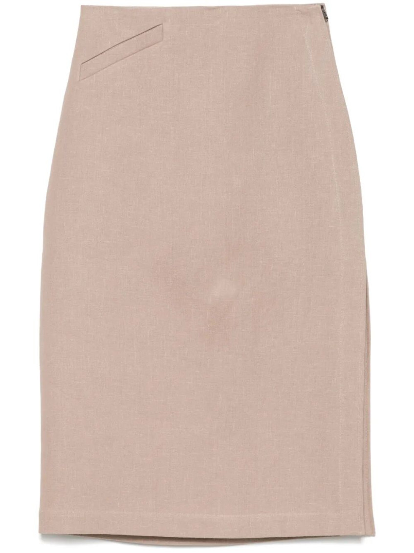 Fendi Linen Midi Skirt In Beige