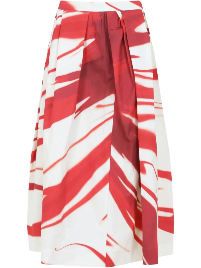 Shop Dries Van Noten Red Printed Cotton Skirt