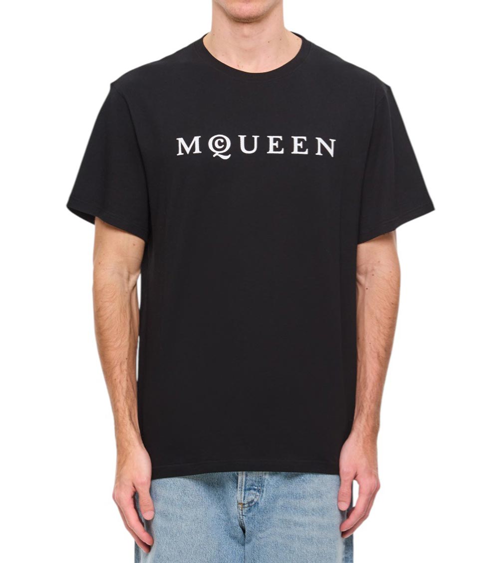 Alexander Mcqueen Logo Print Crewneck T-shirt In Black