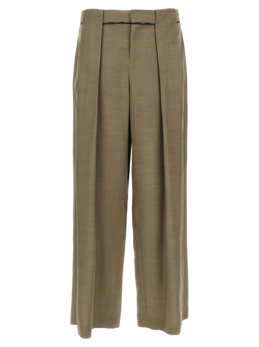 Balmain Cupro Trousers With High Waist And Wide Leg In Olive