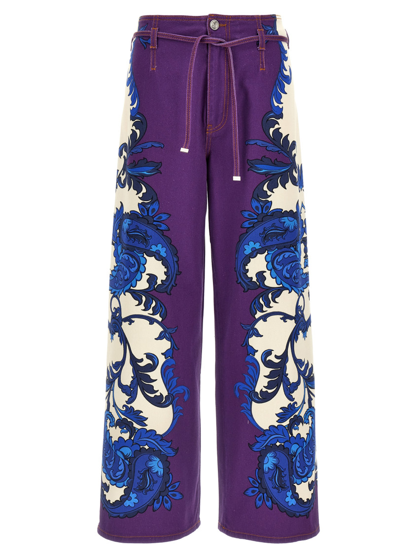 Etro Maxi Paisley Wide Leg Jeans In Purple