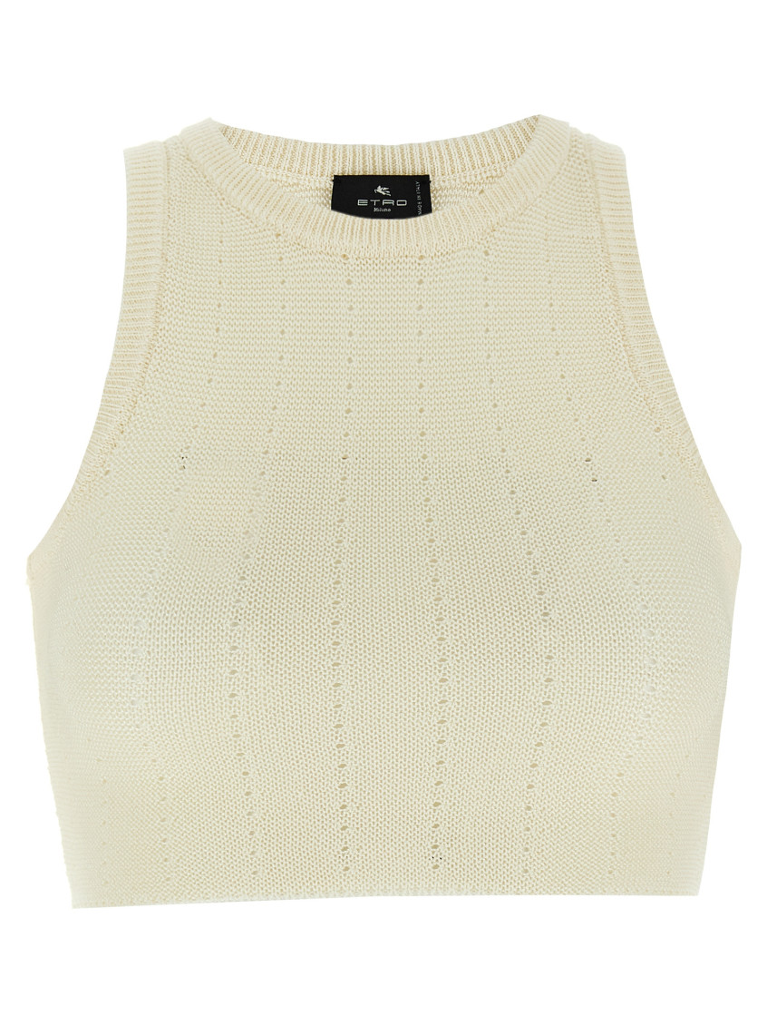 Etro Ivory Knitted Crop Top With Openwork Pattern In White