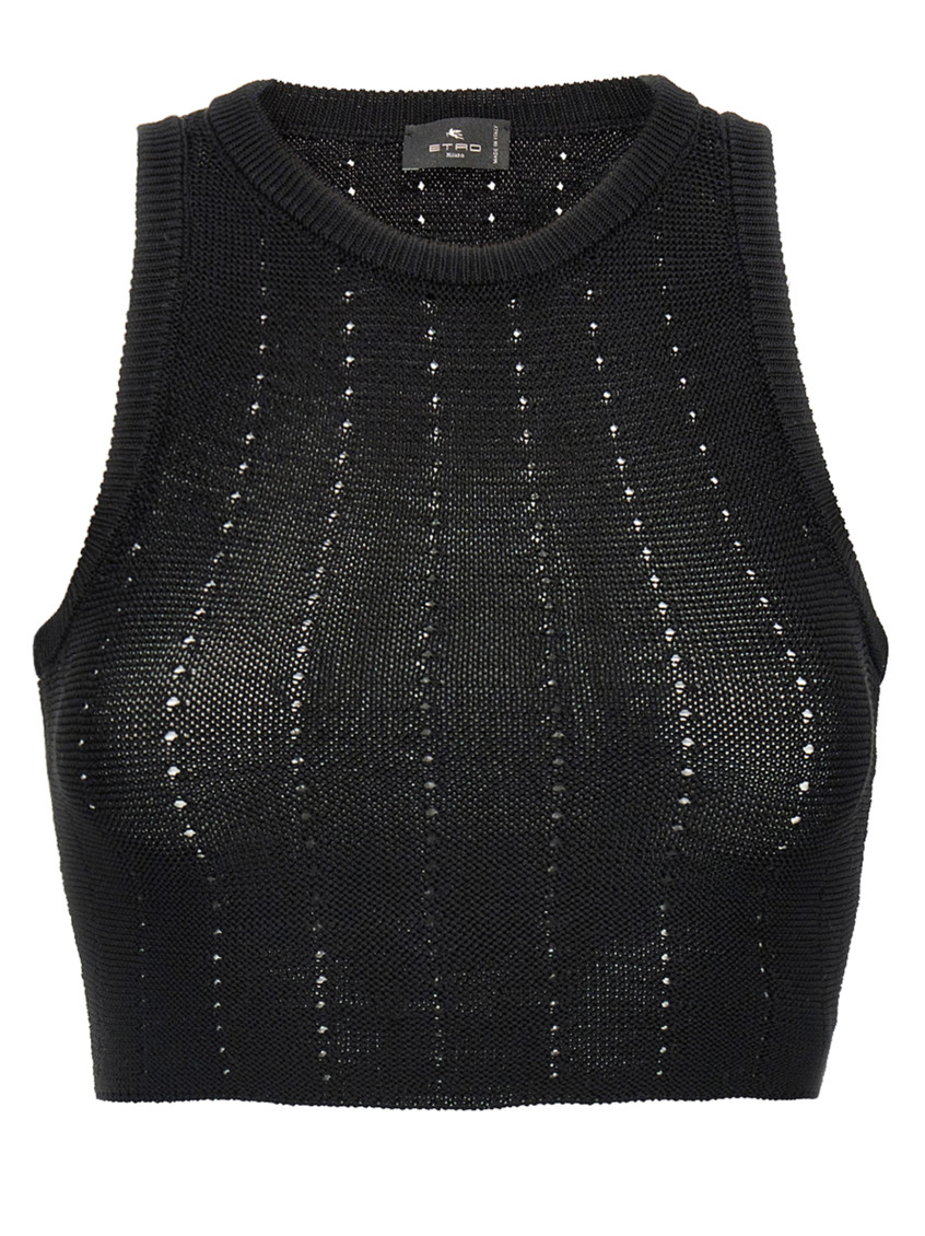 Etro Black Crop Top With Knitted Design And Openwork Detail In Black