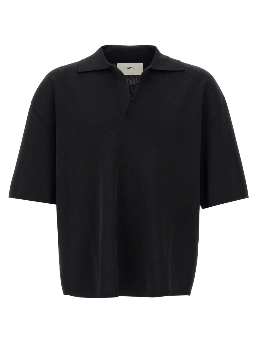 Ami Alexandre Mattiussi Ami V-neck Polo Shirt With Oversized Fit In Black