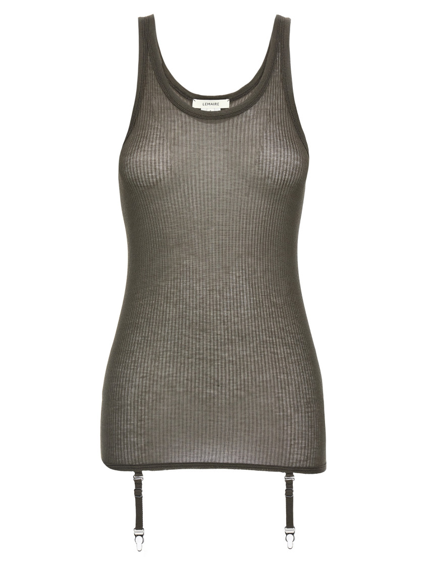 Lemaire Ribbed Texture Tank Top With Adjustable Straps In Brown