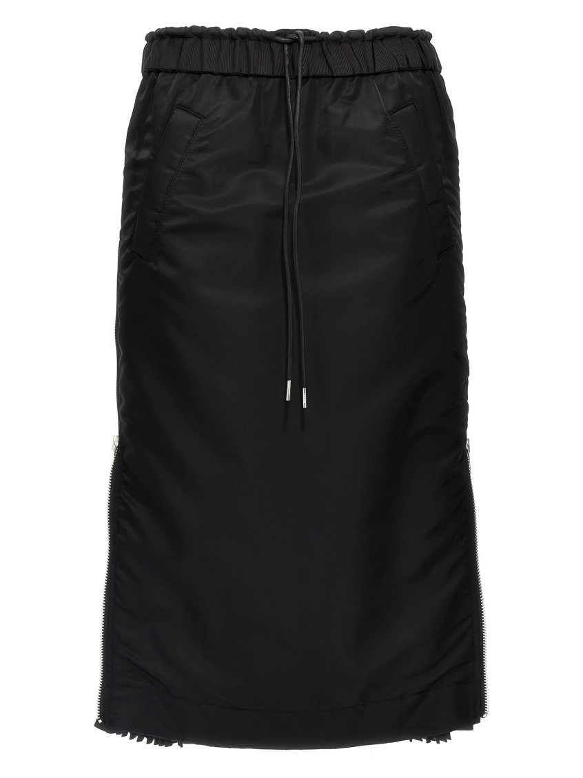 Sacai Insulated Nylon Twill Midi Skirt In Black