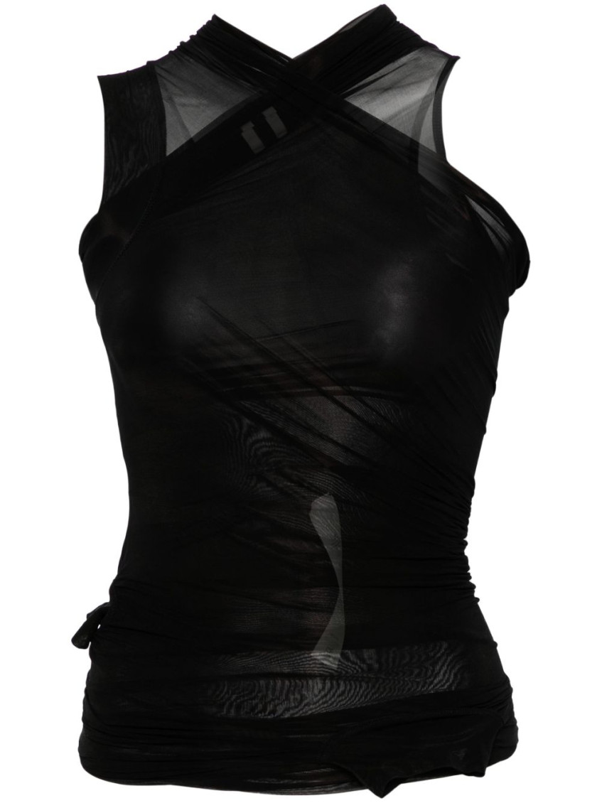 Rick Owens Semi-transparent Cupro Stretch Jersey Top In Black