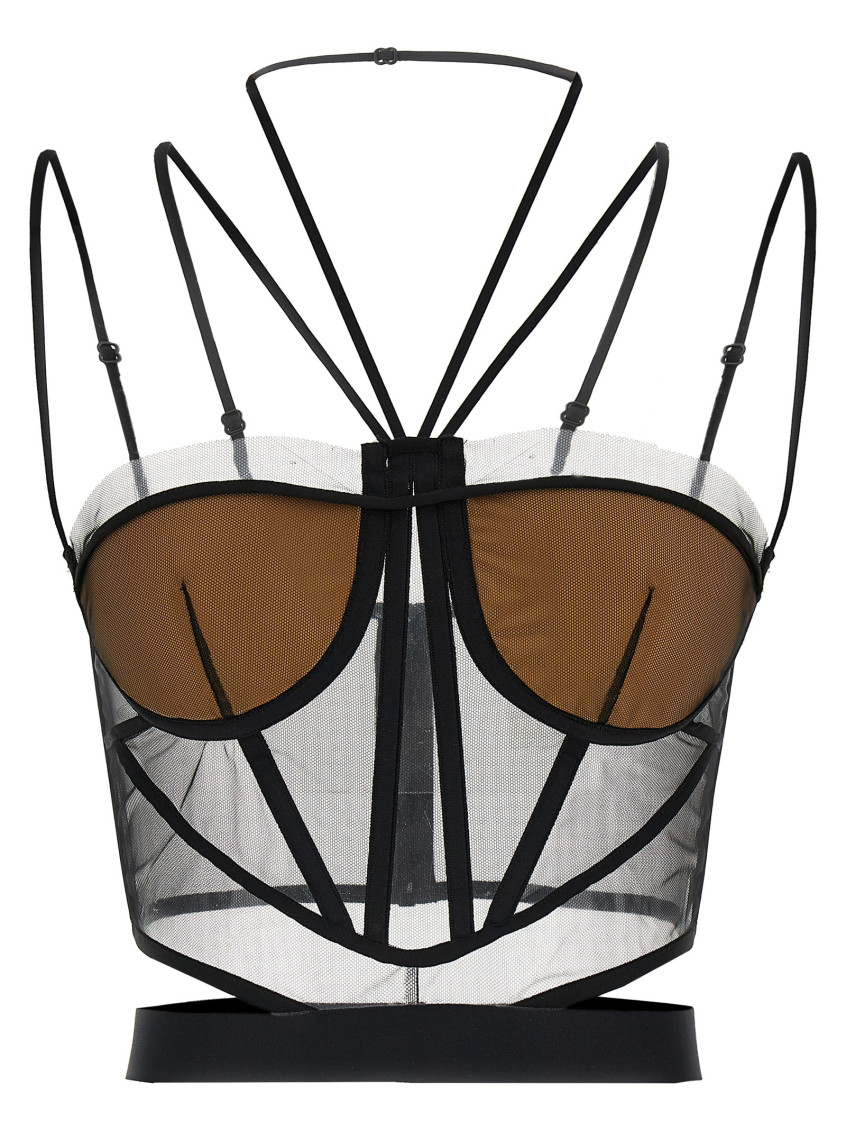 Nensi Dojaka Sheer Strappy Corset Top In Black