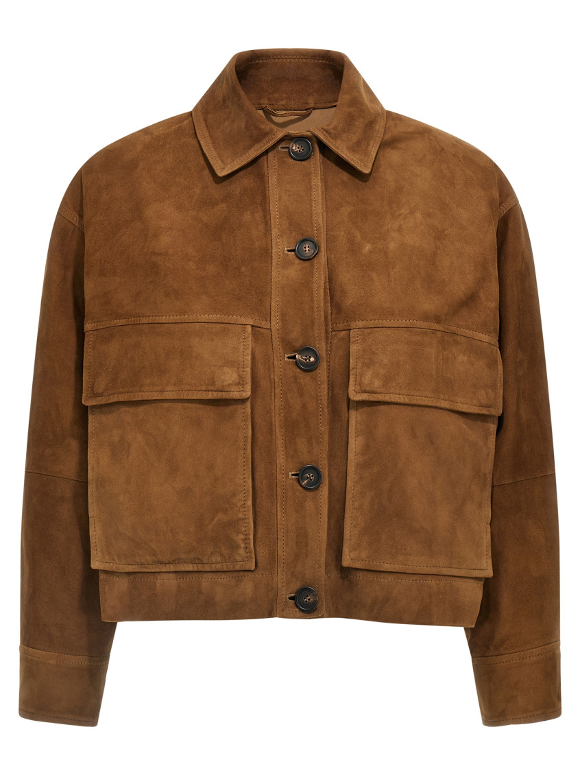 Brunello Cucinelli Brown Jacket With Classic Collar In Suede Woman In Brown