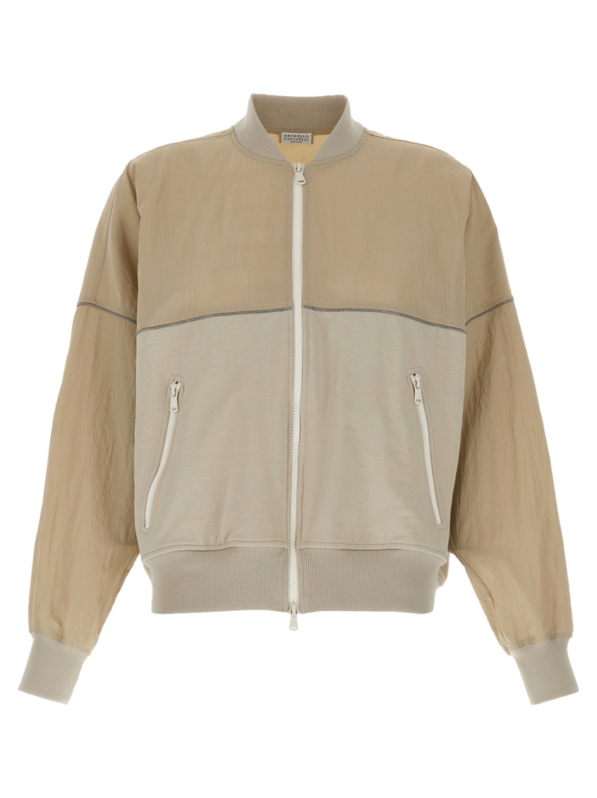 Brunello Cucinelli Panelled Sweatshirt With Ribbed Cuffs And Hem In Beige