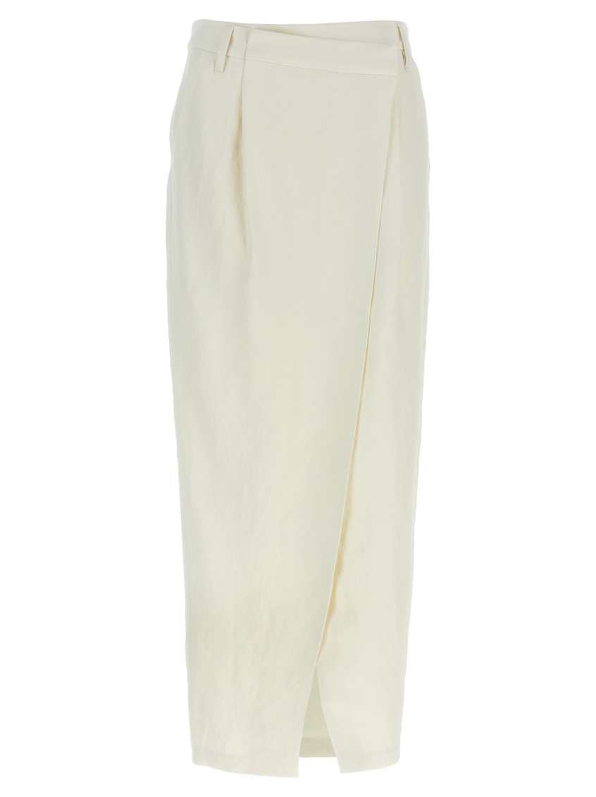 Brunello Cucinelli Midi Length Wrap Skirt With Back Pocket In White