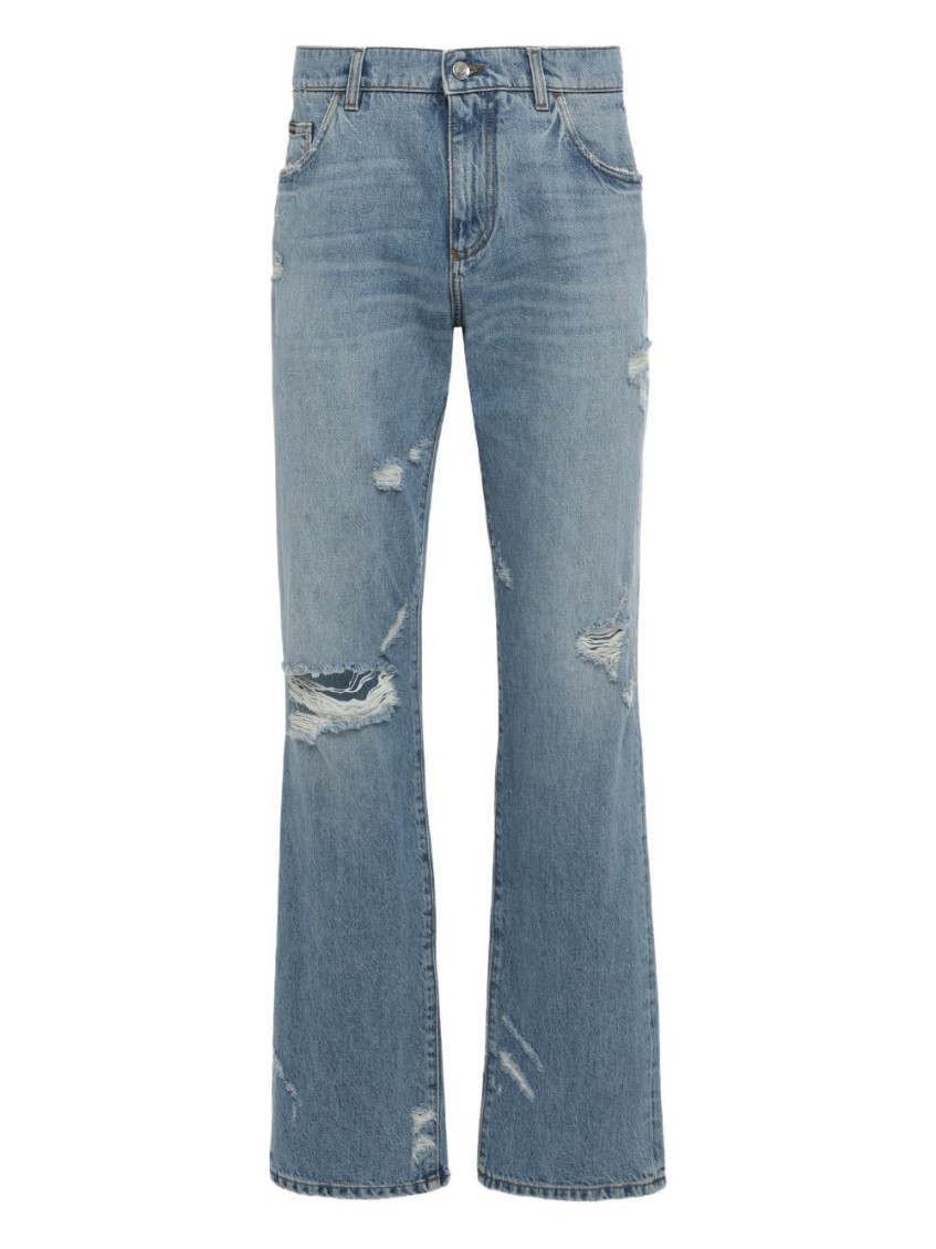 DOLCE & GABBANA ライトブルー ストレートジーンズ Dolce & Gabbana Light Blue Straight Fit Jeans for Men Online USA