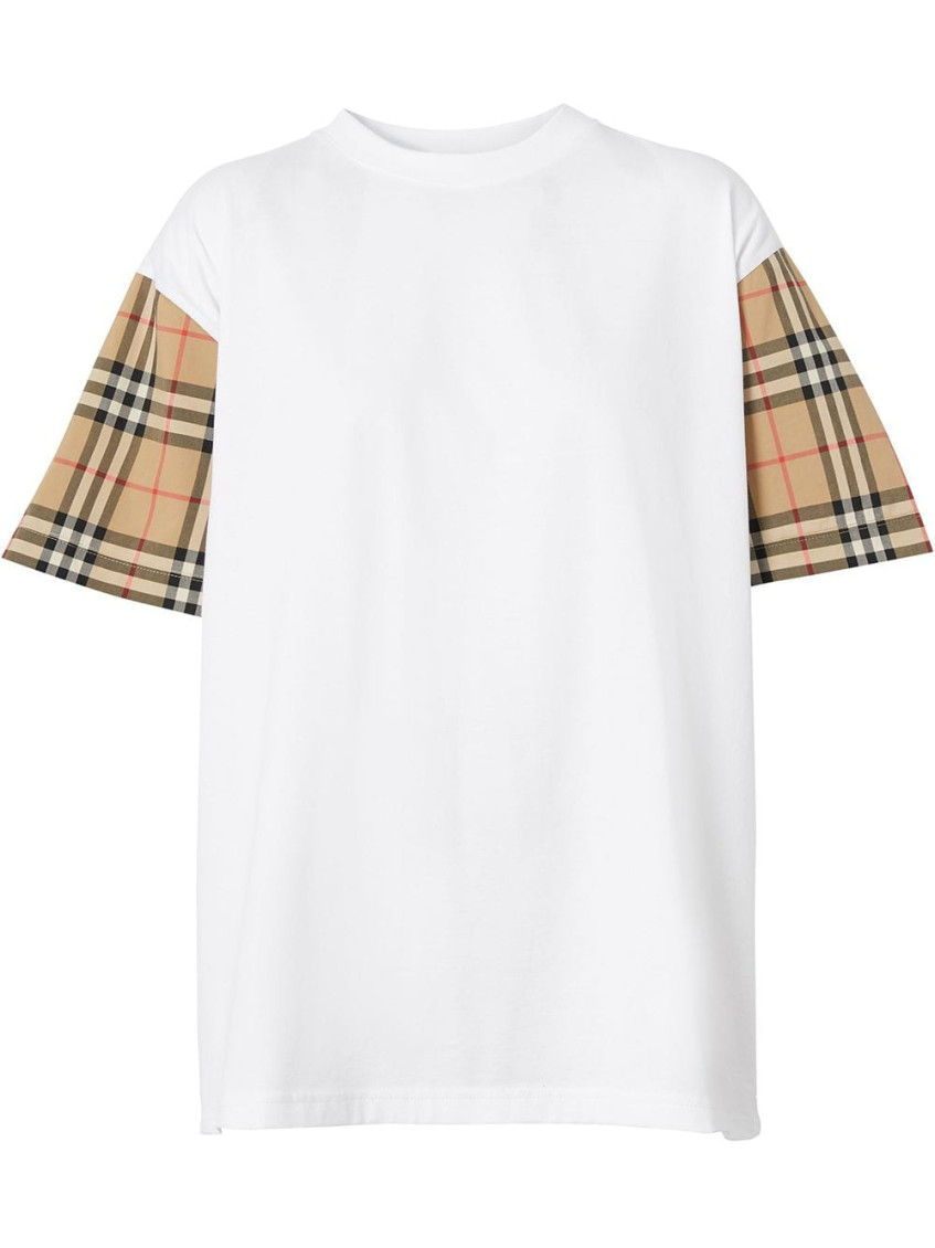 Burberry White T-shirt With Vintage Check Motif On The Sleeves In Cotton Woman In White