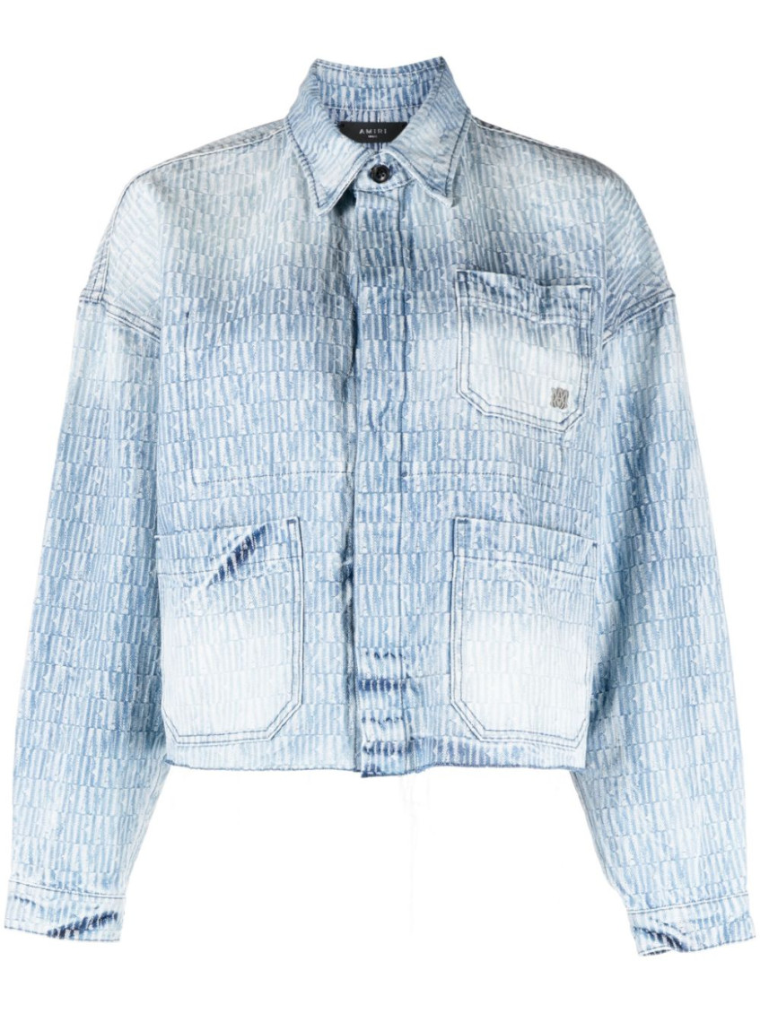 Amiri Logo Jacquard Denim Workwear Jacket In Blue