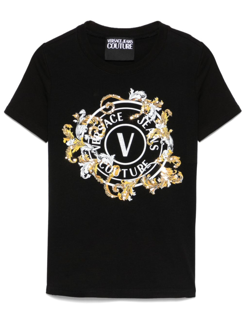 Versace Jeans Couture Graphic Print Crew Neck Fitted T-shirt In Black