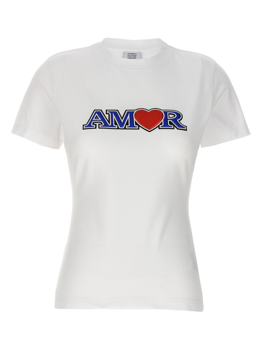 Vetements Love Crew Neck Embroidered Graphic Print T-shirt In White