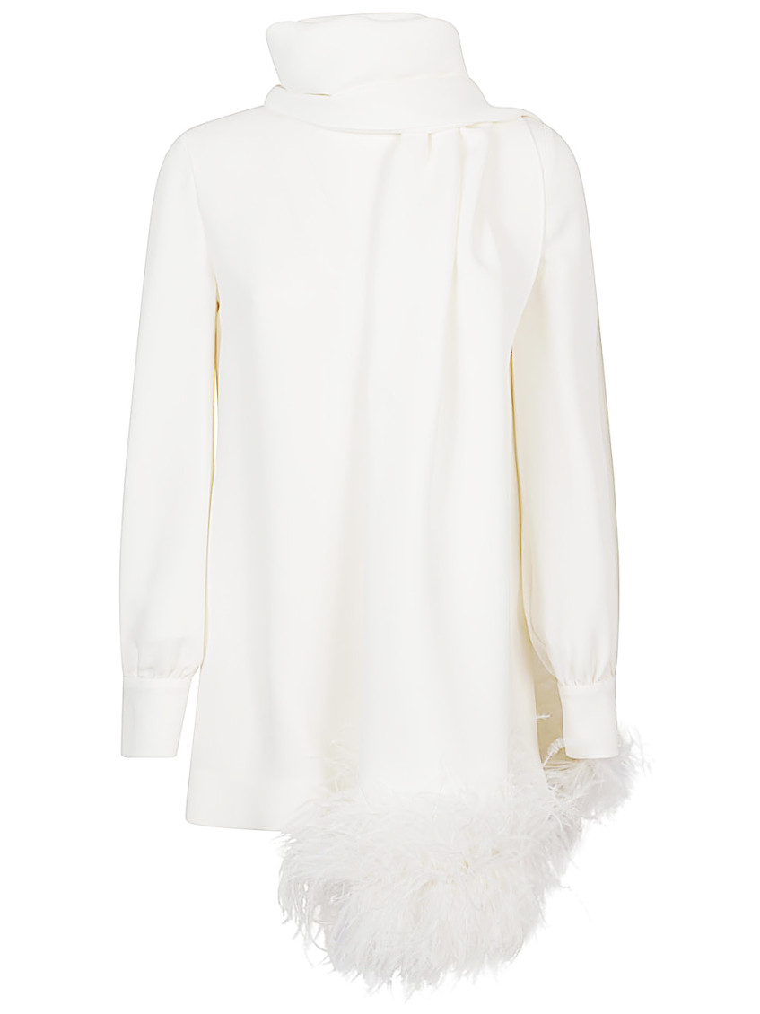 Valentino Silk Top With Feather Detail And Shawl