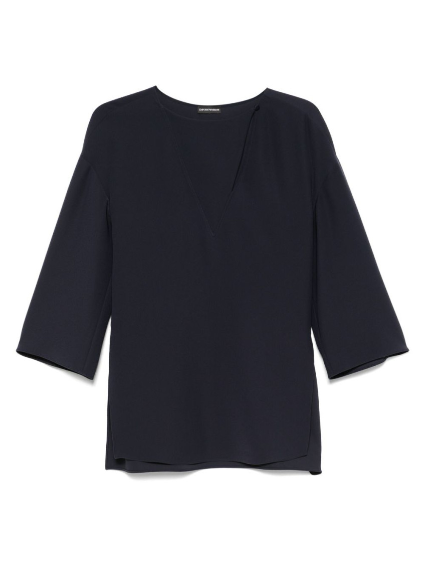 EMPORIO ARMANI NAVY BLUE CADY BLOUSE