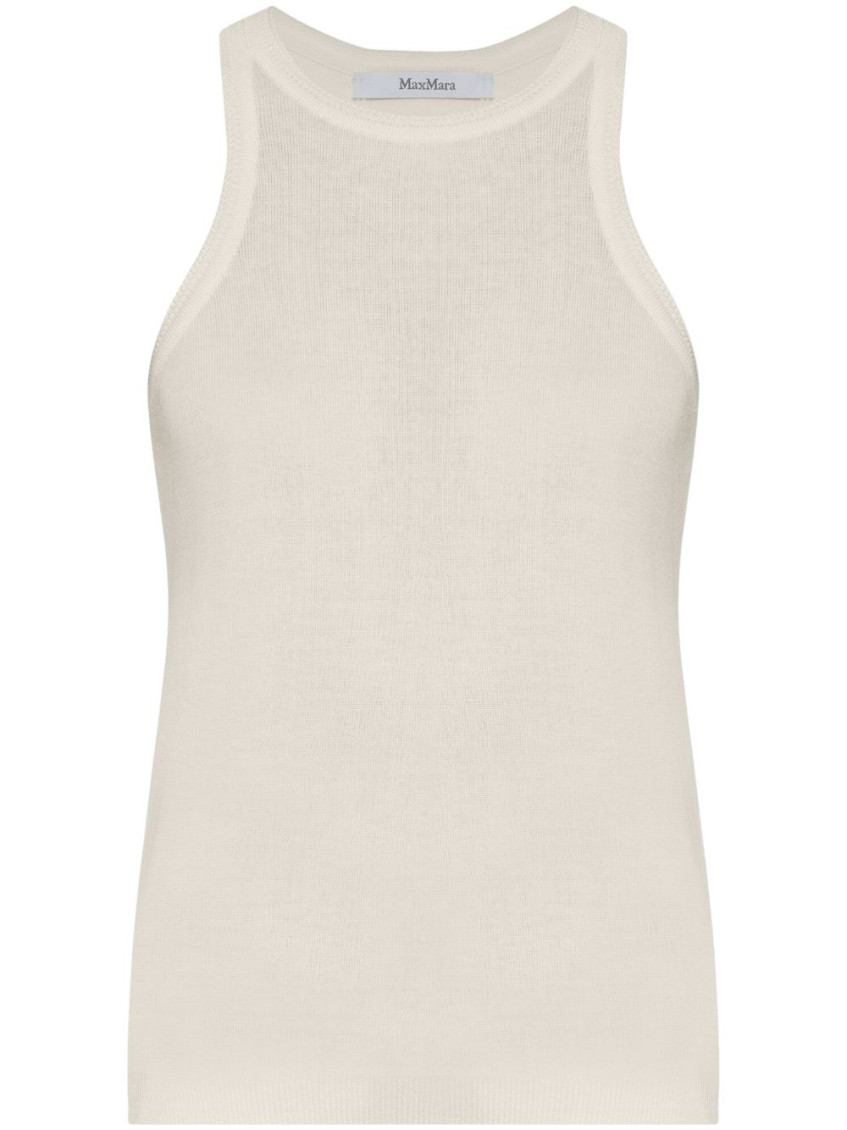 Max Mara Cotton Crew Neck Top With Ribbed Texture
