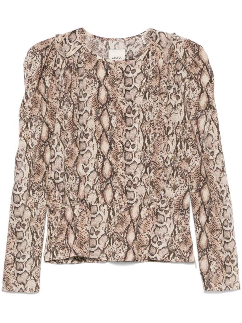 Shop Isabel Marant Beige Zarga Printed Silk Top