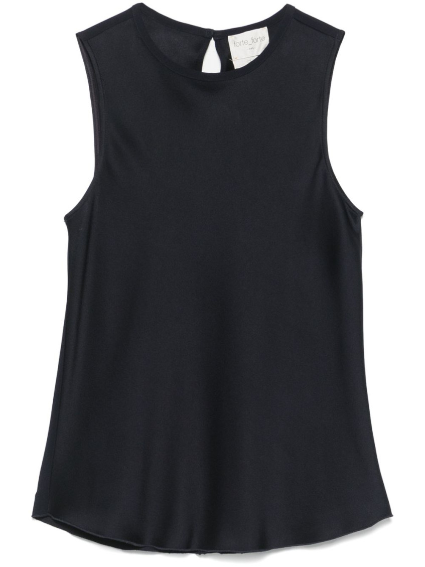 Shop Forte Forte Navy Blue Satin Sleeveless Top