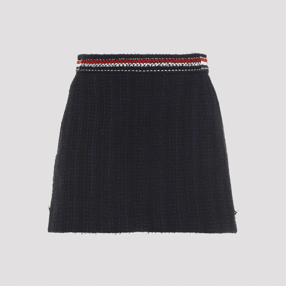 Thom Browne Elegant Thigh-length Side Tab Skirt In Navy Blue