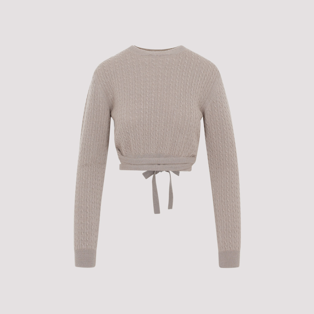 Patou Cable-knit Cropped Sweater In Wool And Cashmere In Beige