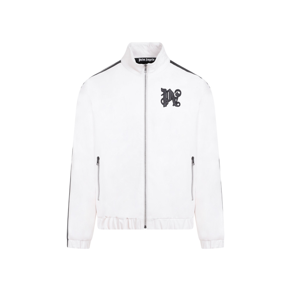 Palm Angels Monogram Off White Leather Jacket In Off White