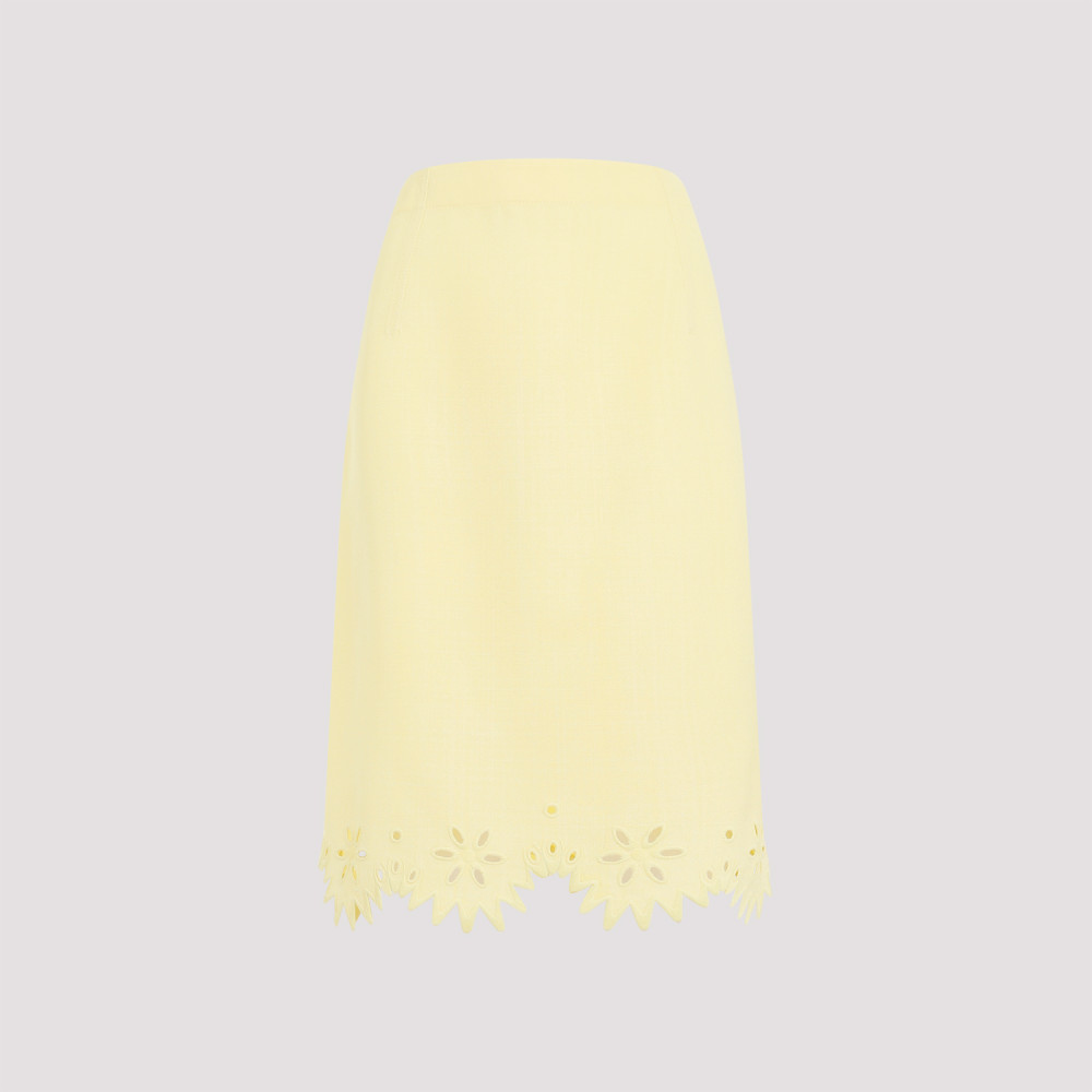 Shop Bottega Veneta Yellow Viscose Midi Skirt