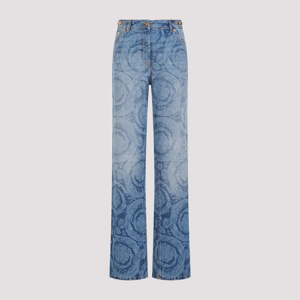 Shop Versace Blue Cotton Laser Baroque Jeans