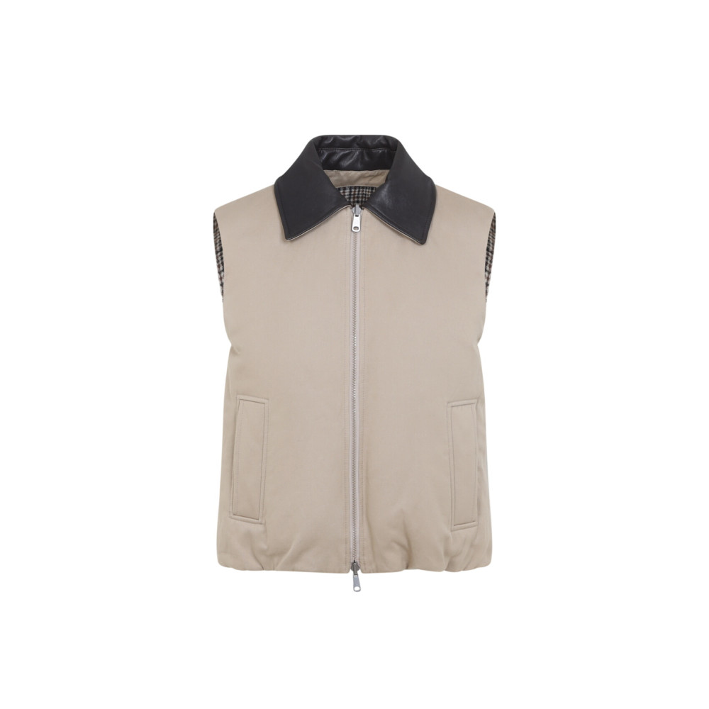 Brunello Cucinelli Reversible Checked Padded Cotton And Linen Gilet In Neutral