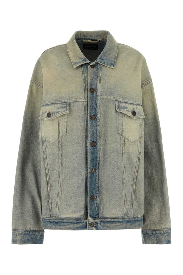 Balenciaga Oversize Denim Jacket Chest Pockets In Light Blue