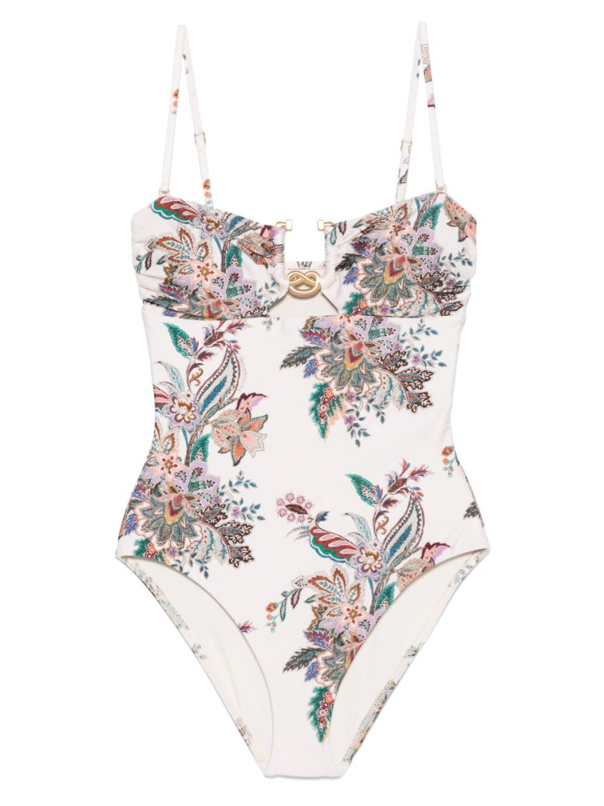 Zimmermann Beige Floral Printed Swimsuit In White