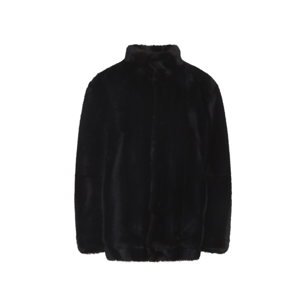 Mm6 Maison Margiela Brown Ecofur Jacket With Stand-up Collar In Black
