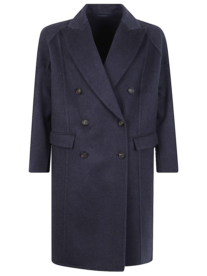 Brunello Cucinelli Cashmere Double-breasted Coat In Blue