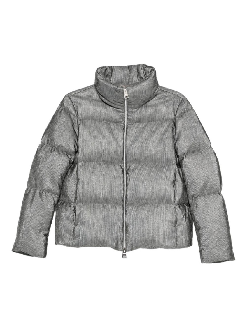 Herno Metallic-effect Quilted Jacket In Silver