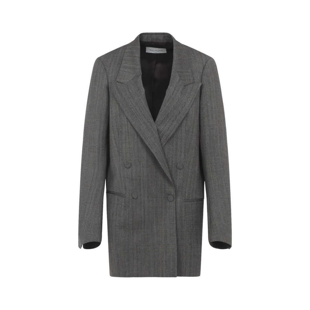 Dries Van Noten Longline Jacket With Notched Lapels And Pockets In Gray
