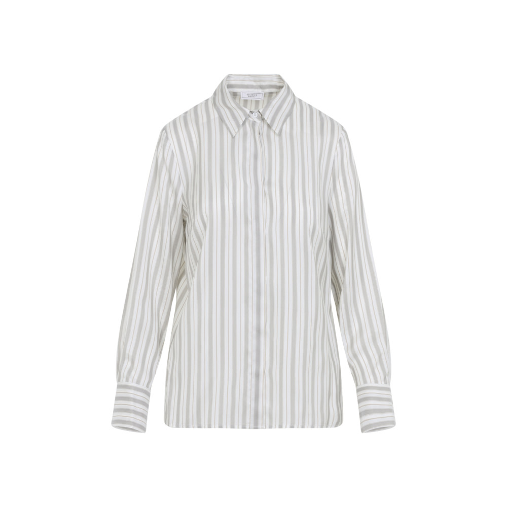 Peserico Striped Long Sleeve Shirt With Cuffed Sleeves In White