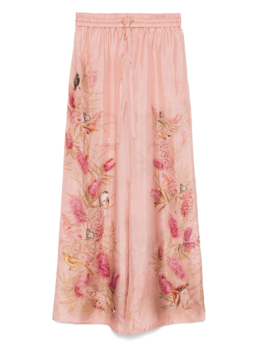 Zimmermann Pink Botanical Floral Silk Habotai Cascadian Trousers In Multi