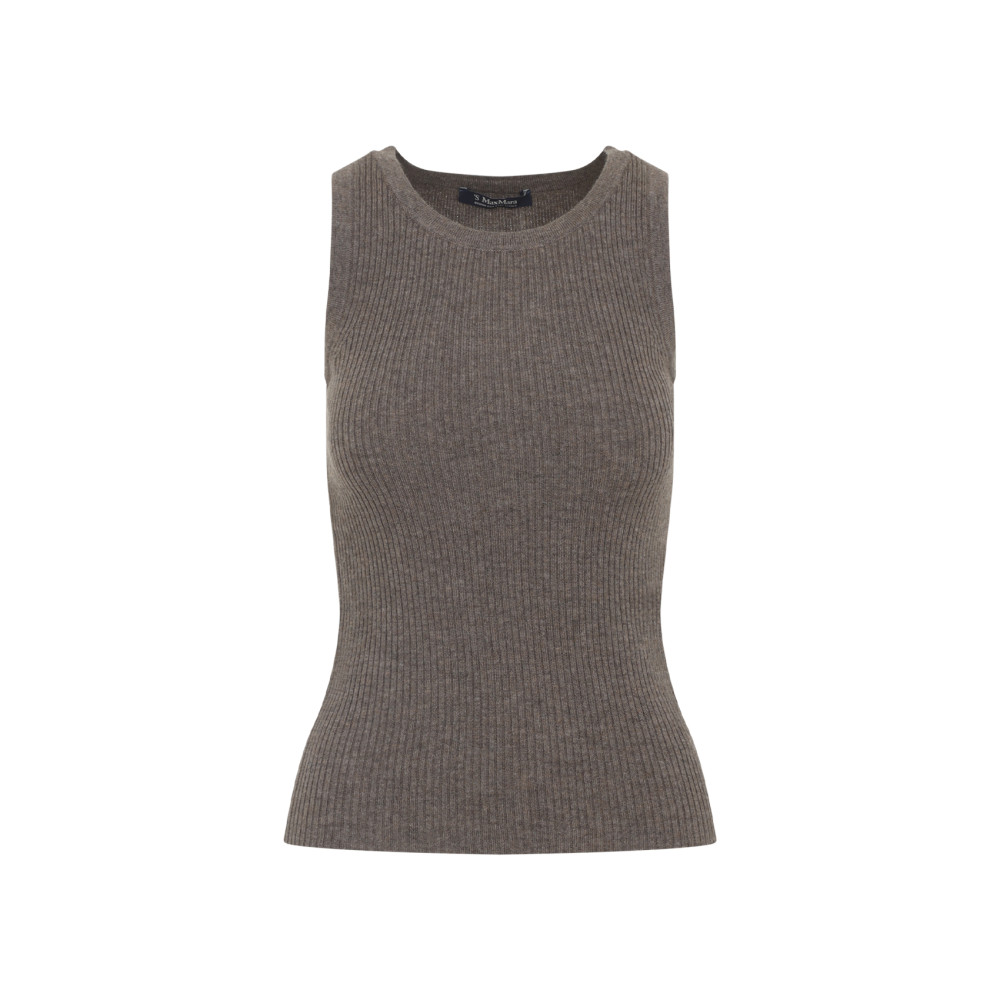 Max Mara Sleeveless Ribbed Knit Top In Wool-cashmere Blend In Brown