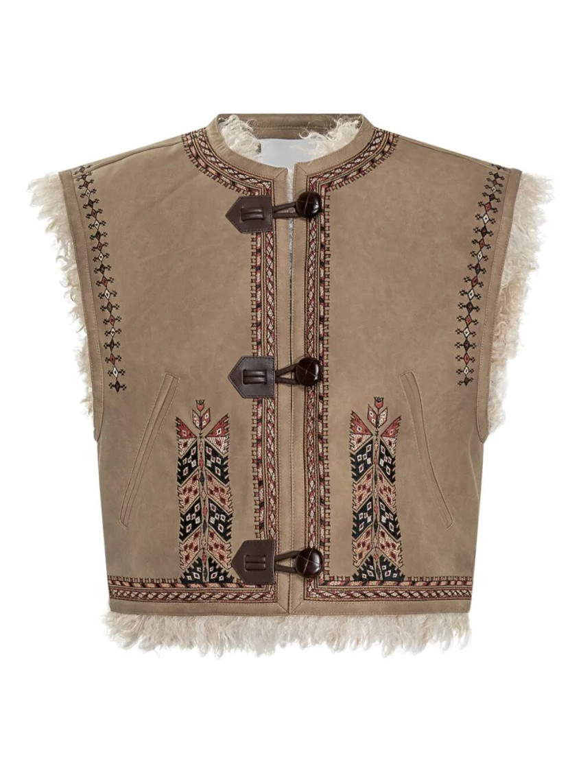 Isabel Marant Étoile Clemencia Suede Short Vest With Shearling Lining Clothing In Green