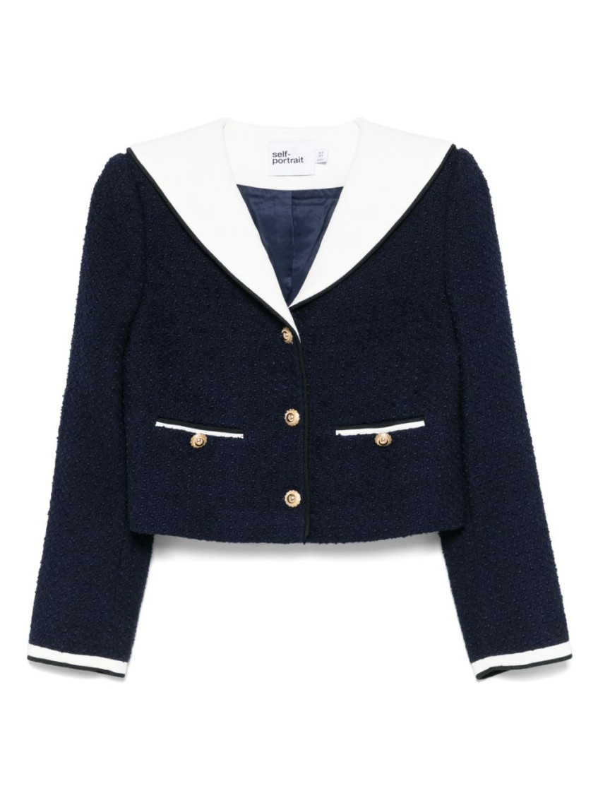 Self-portrait Blue Boucl Short Blazer In Blue