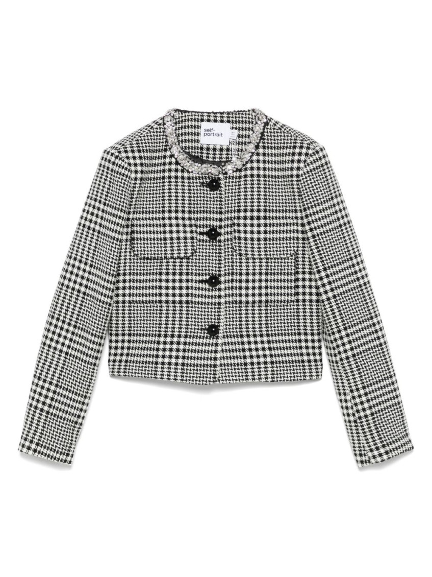 Self-portrait Wool Blend Checked Jacket In Gray