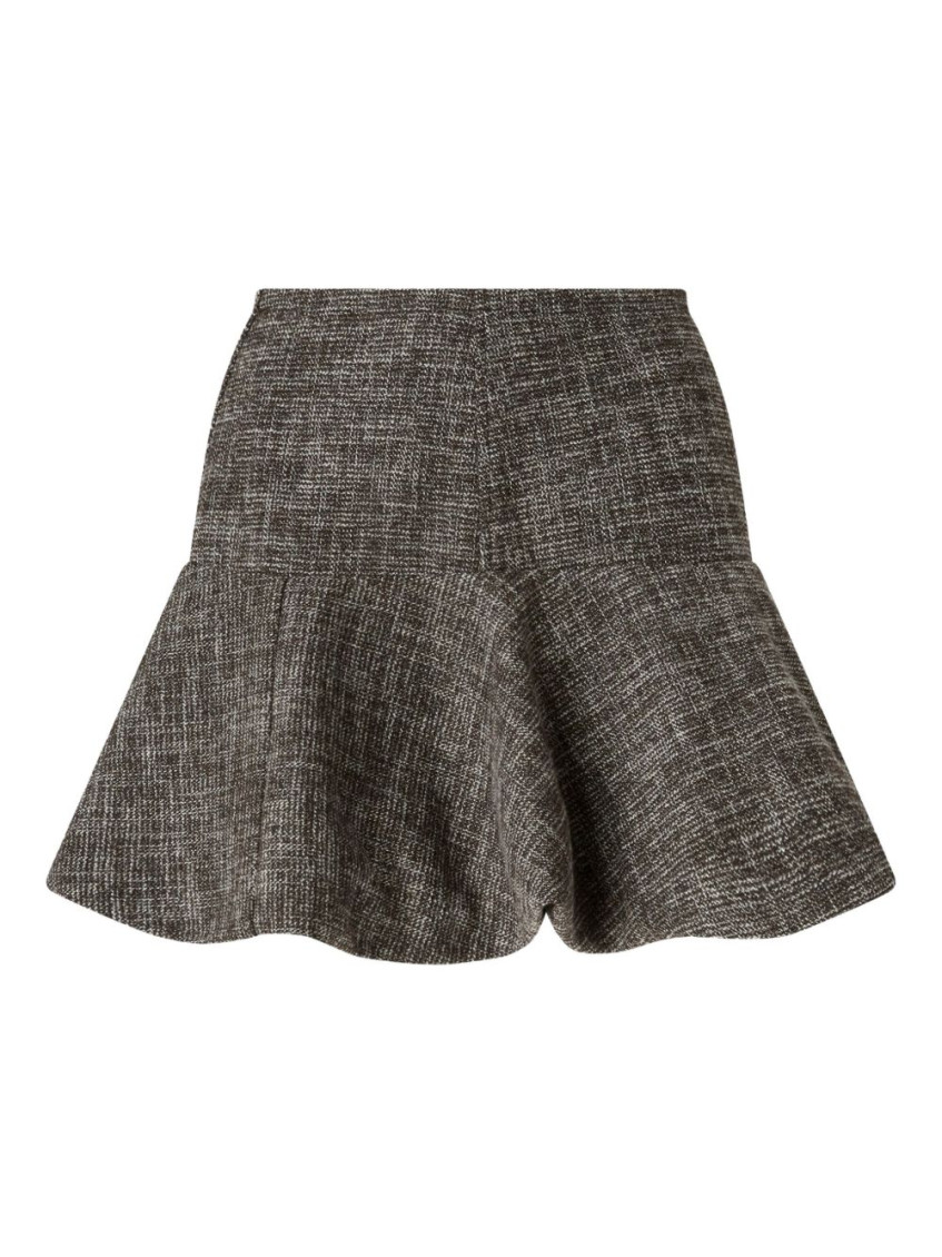 Pinko Textured Tweed Mini Skirt With Flared Ruffled Hem In Gray