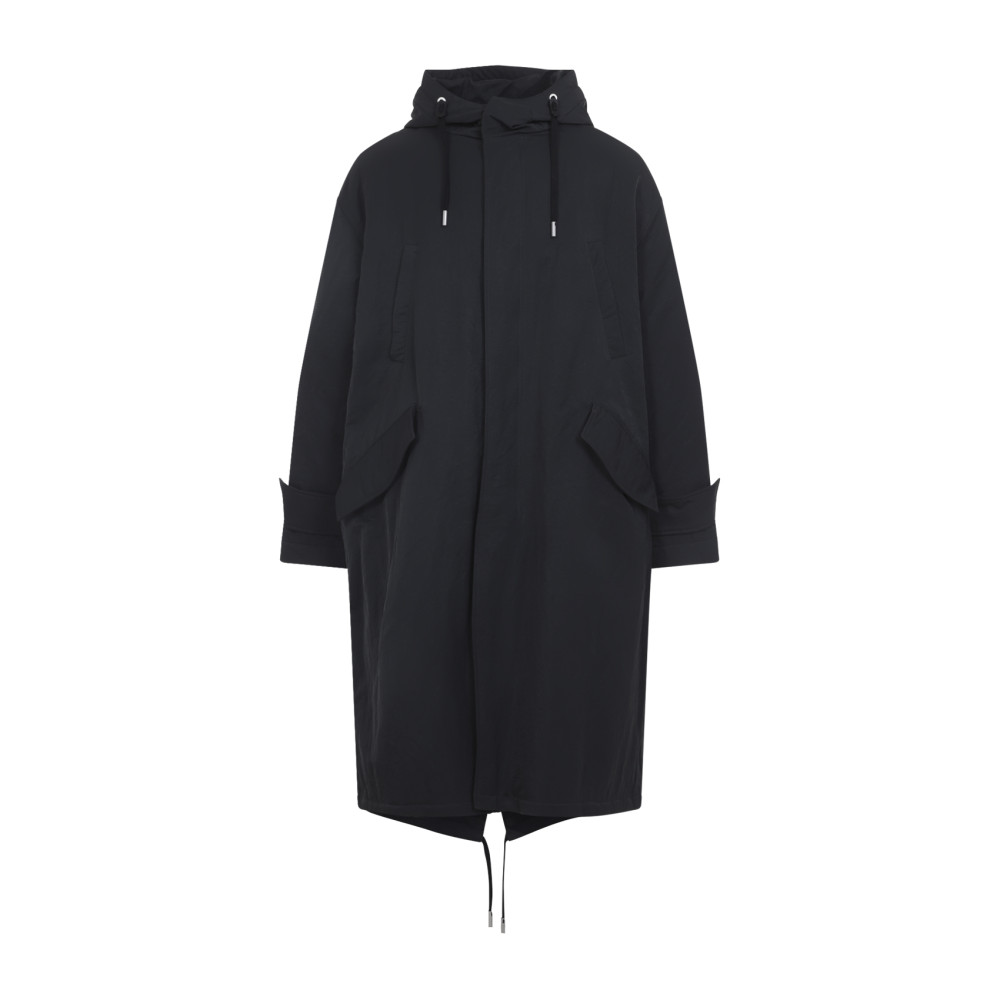 Ami Alexandre Mattiussi Long Grey Polyamide Jacket With Adjustable Hood And Flap Pockets In Black